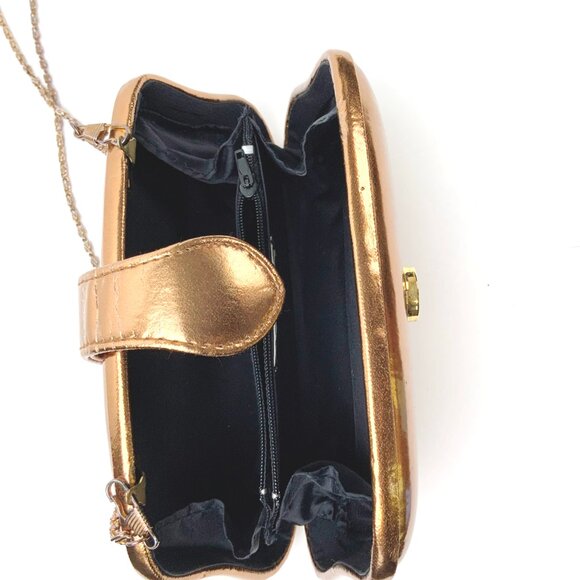 Vintage La Regale Rose Gold Clutch Hard Case Crossbody Chain Strap - Picture 8 of 16
